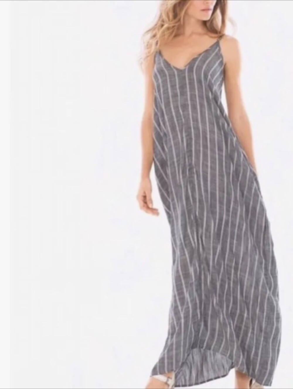 Elan Gray Striped Maxi Swim Cover-up Dress